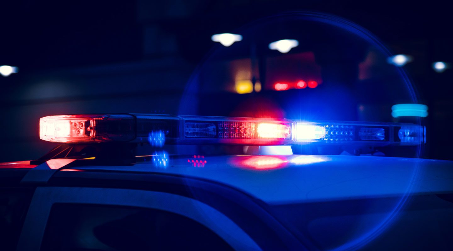 Flashing lights on top of a police car